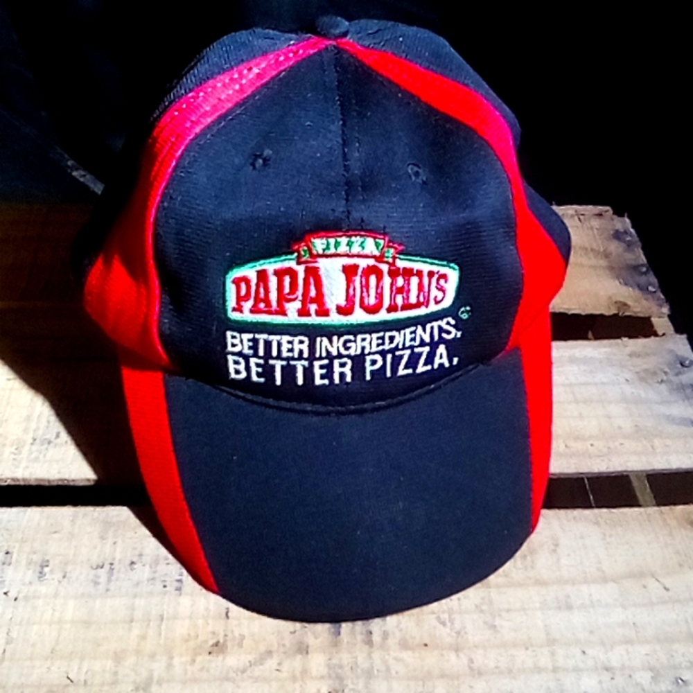 PAPA JOHN'S PIZZA Employee Cap, Hat Adult Adjustable Black Red.  
